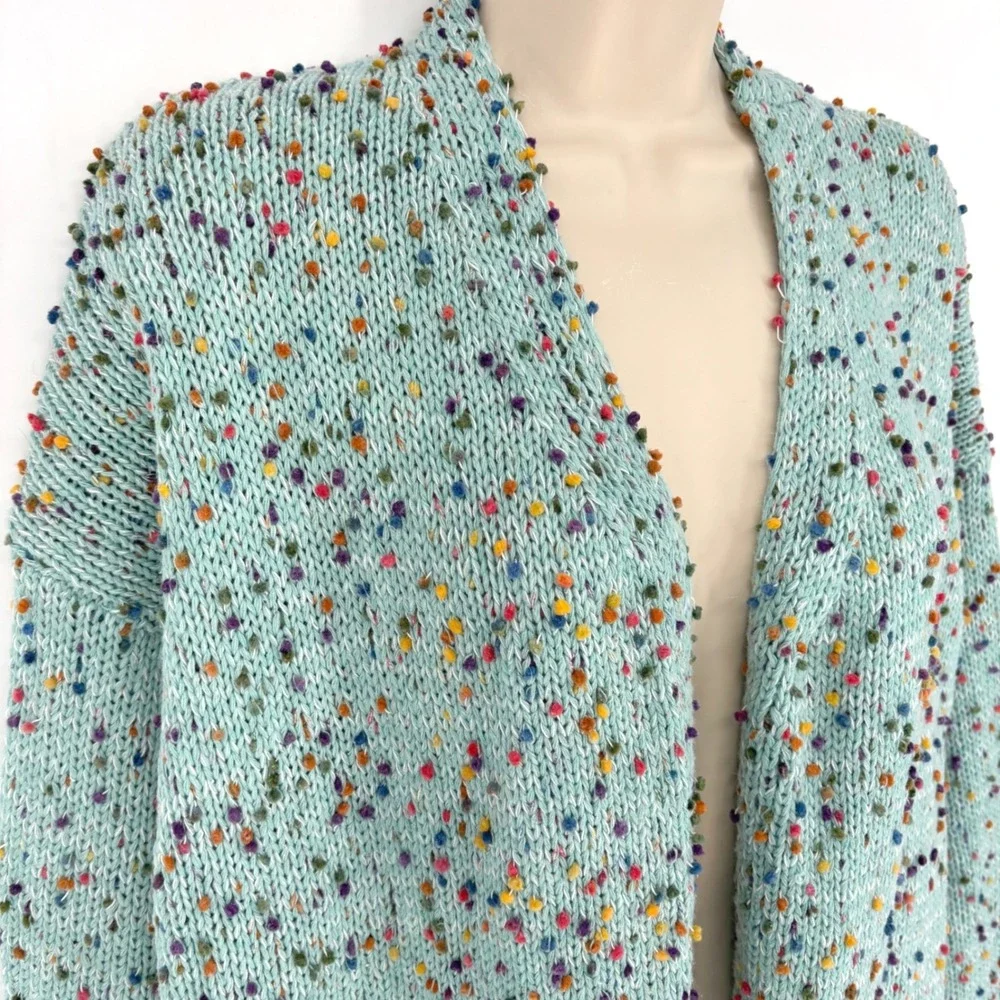 Blakely Over Sized Open Front Cardigan Pockets Polka Dot Multi Color Sz L